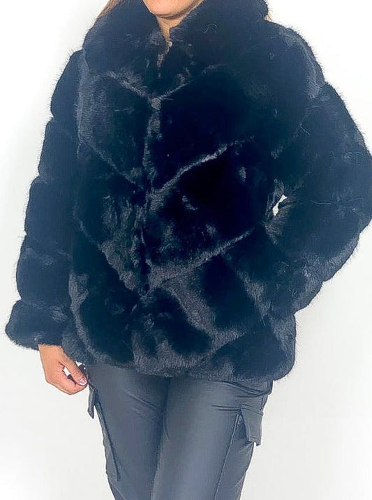 Luxury Collared Faux Fur Jacket